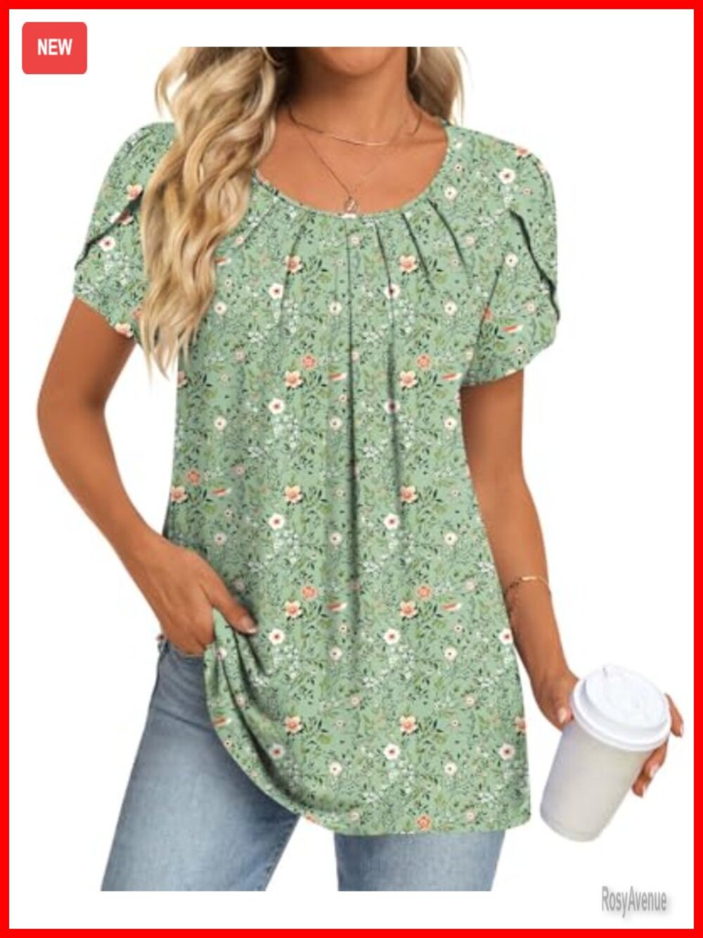 Women's Pleated Tunic Top Short Sleeve Casual